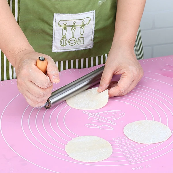 ABUI-1 Pcs Stainless Steel Non Stick Rolling Pin Fondant Cake Hollow Baking Rough Clay Pizza Pasta Roller Baking Tools Accessori