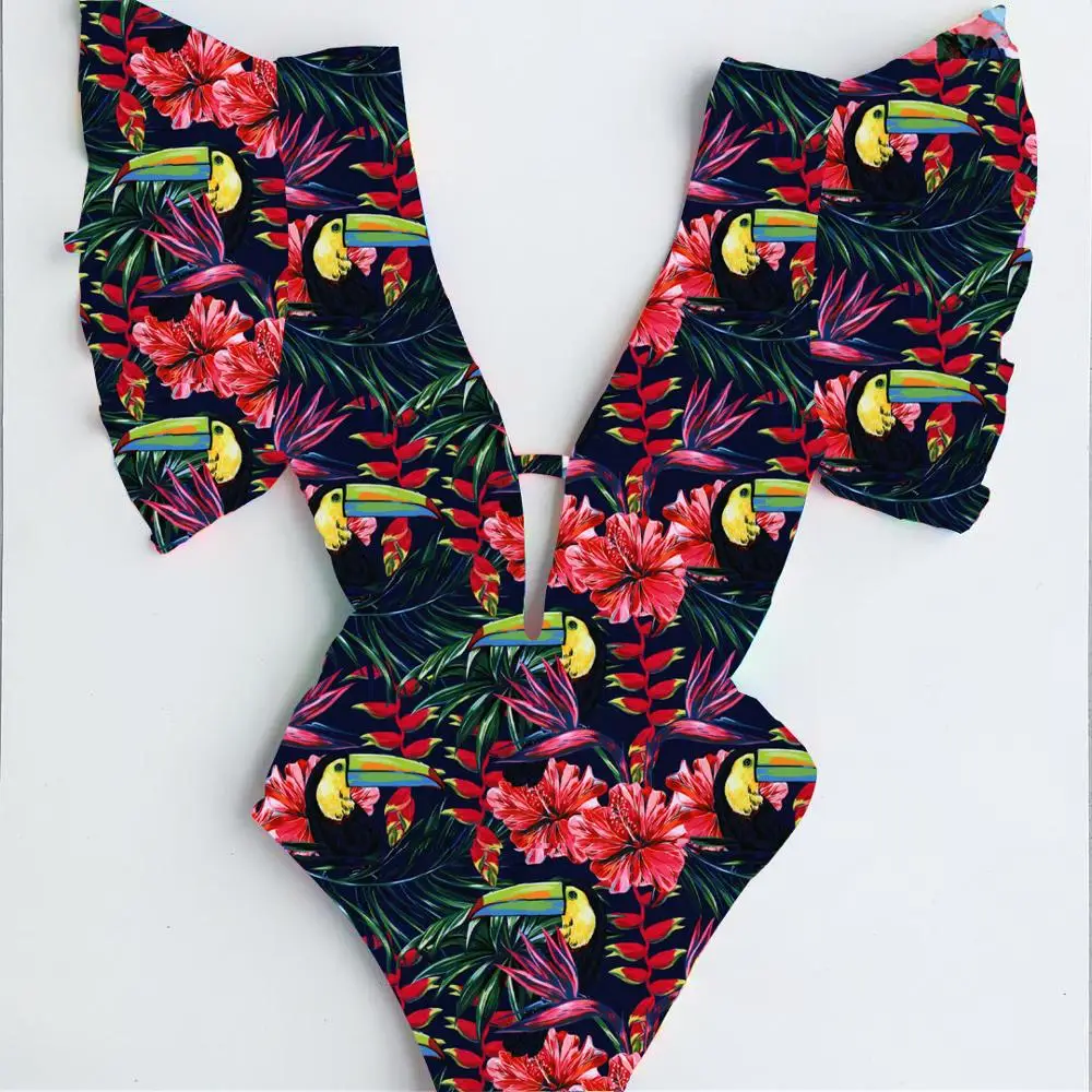Sexy Off The Shoulder Ruffle One Piece Swimsuit 2019 New Swimwear Women Swimsuit Deep-V Bathing Suits Beach Wear Swim Suit