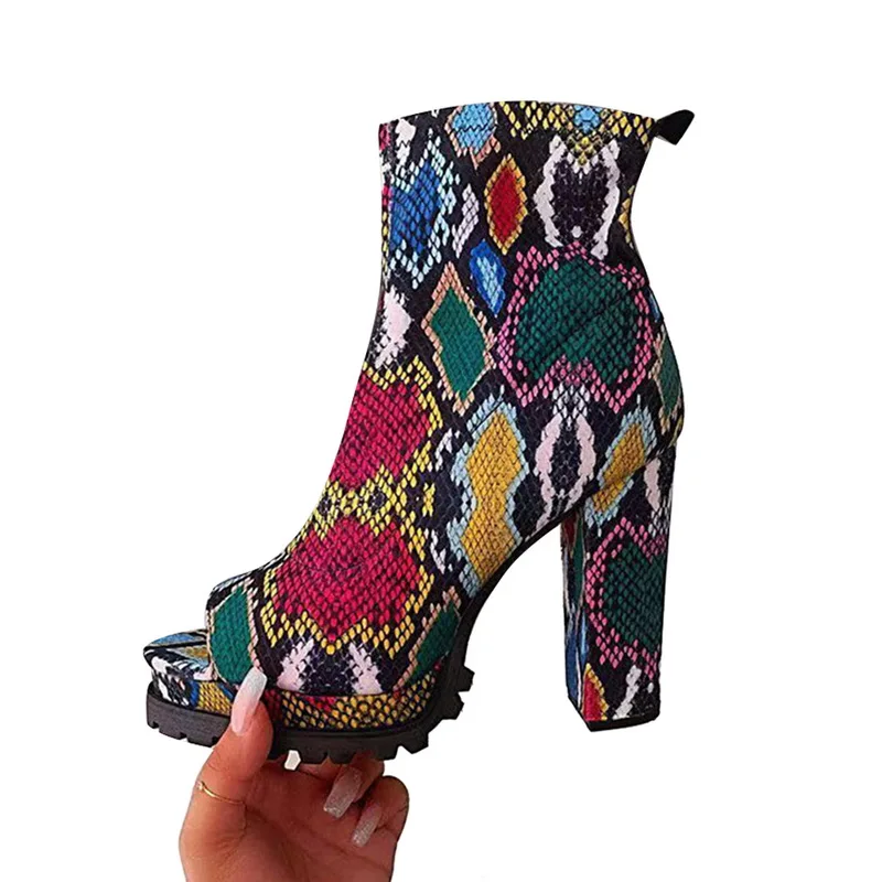 

Peep Toe Shoes Women Snake Pattern Zippers Boots Autumn Spring Woman Super High Heels Ladies Platform Shoes Female Fashion 2020