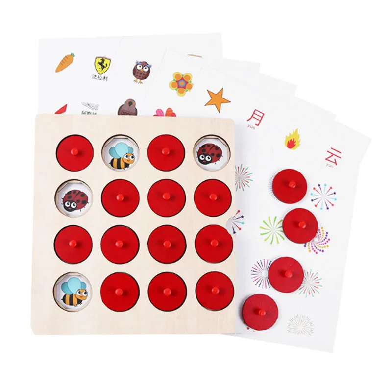 

Kids Wooden Memory Chess Cartoon Reference Map Cards Memory Training Matching Game Toys for Children Early Learning
