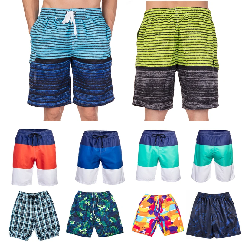 FLORATA New Men's Holiday Beach Pants Fashion Men's Stripe with Pockets Beach Shorts Beach Swimwear Shorts Sports Pants