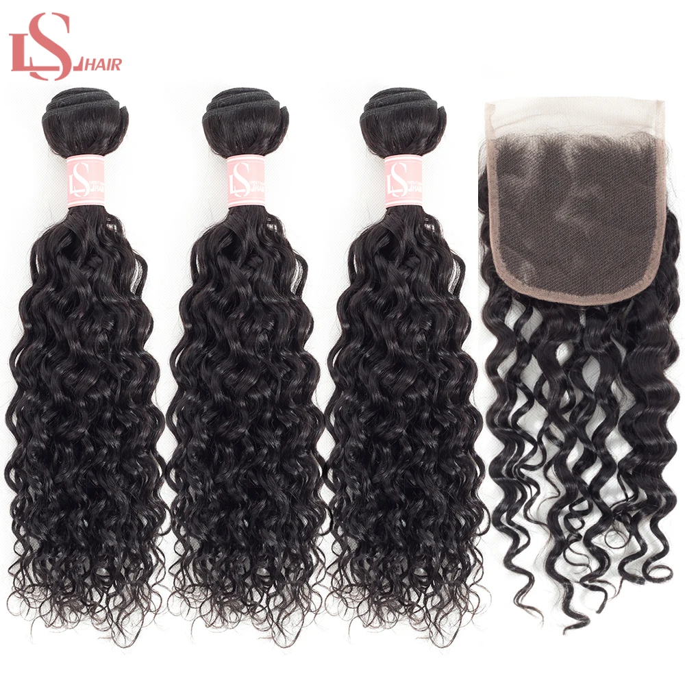 

LS Hair Brazilian Water Wave Bundles With Closure Remy Human Hair Bundles With Closure Free Shipping 3 Bundles With Closure