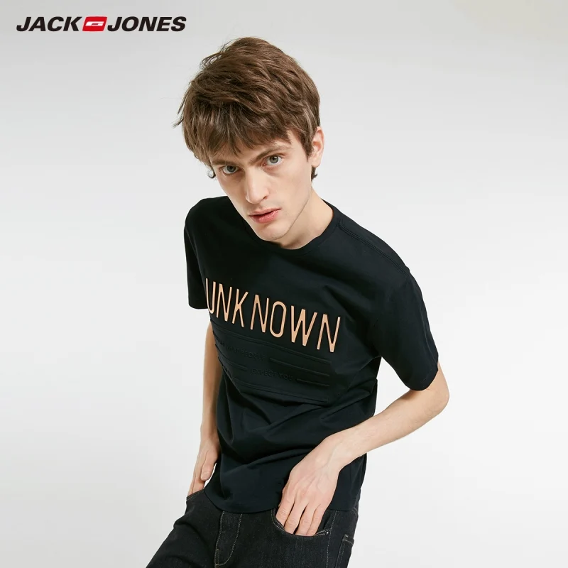 

JackJones Men's 100% Cotton Reflective Letter Print Round Neckline Short-sleeved T-shirt|Streetwear 219201544