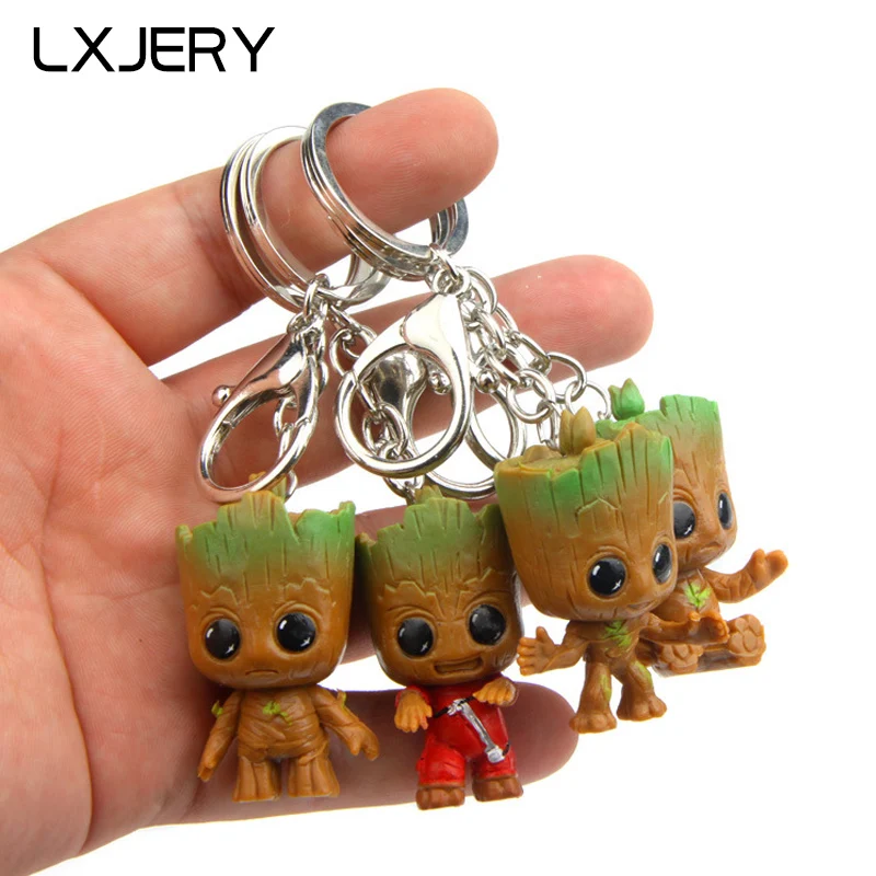 

LXJERY 4 Styles Cartoon Super Hero Groot Keychains Bag Pendant Key Ring For Women Kids Girls Tree man Toy Gift