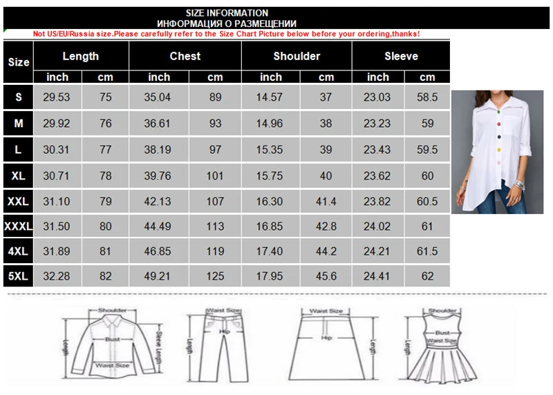 Осенняя Женская верх-белая рубашка с разноцветными пуговицами, аномалистическая женская блузка, повседневная Летняя туника с длинными рукавами, большие размеры