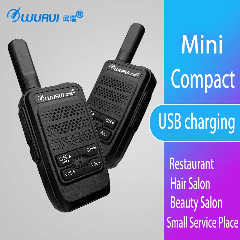 2 шт. Wurui мини рация UHF радио 400-480 МГц USB портативная двухсторонняя радиостанция для ресторана/салона красоты/кафе/торгового центра
