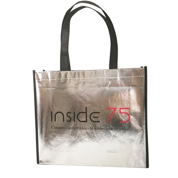 

Custom Printed Logo Shiny Silver Metallic PP Non Woven Laser Tote Bag Wedding/Diwali Party Favors Festival Event Luxury Wrapping