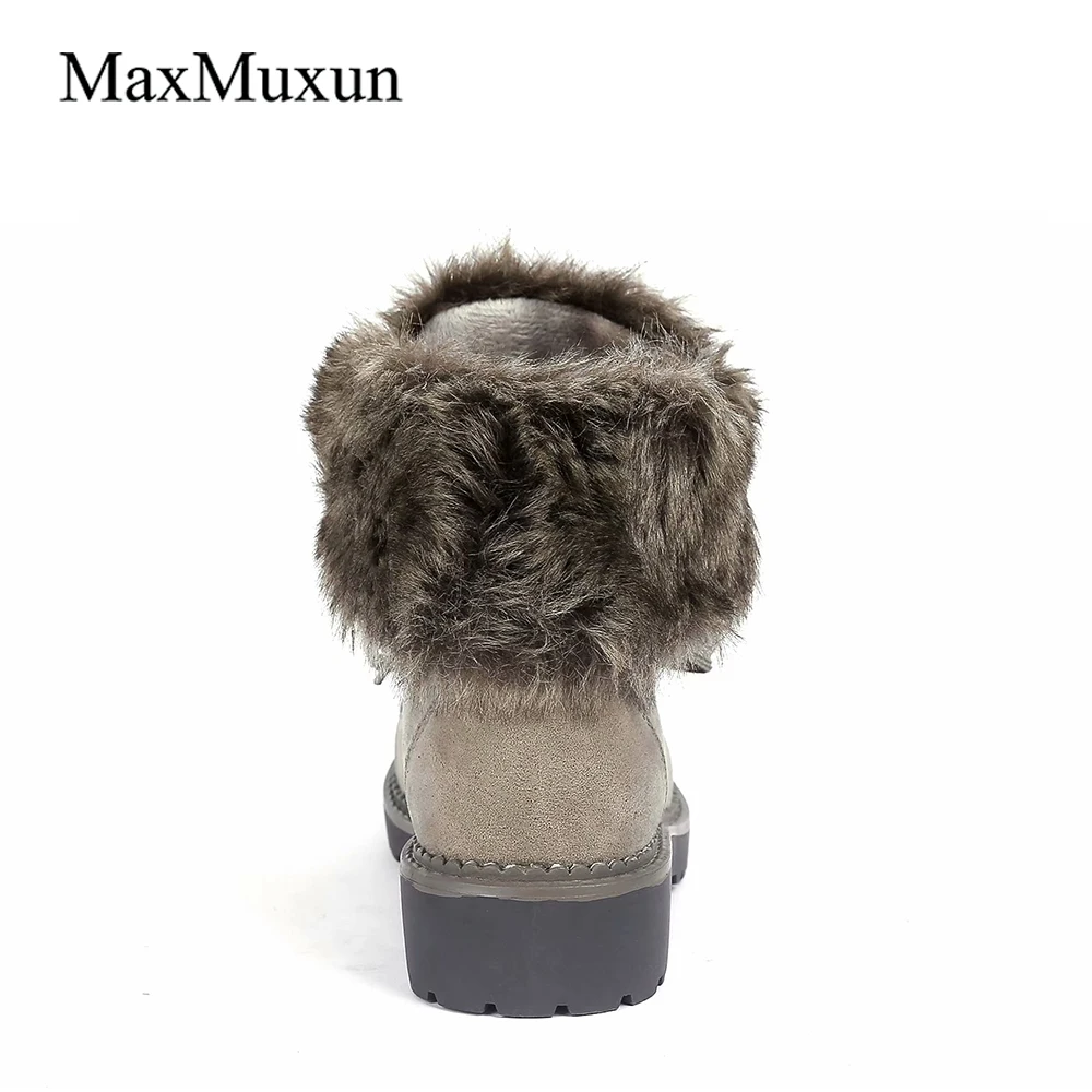 Maxmuxun/Женские меховые ботильоны на платформе со шнуровкой; сезон осень-зима года; теплая обувь