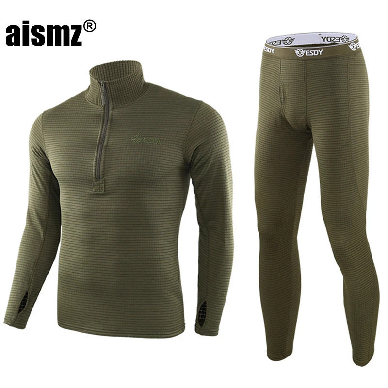 Günstig Aismz Männer Winter Fleece Taktische Unterwäsche Lange Unterhosen Uniformen Military Armee Polartec Kompression Thermische Warme Unterwäsche Sets