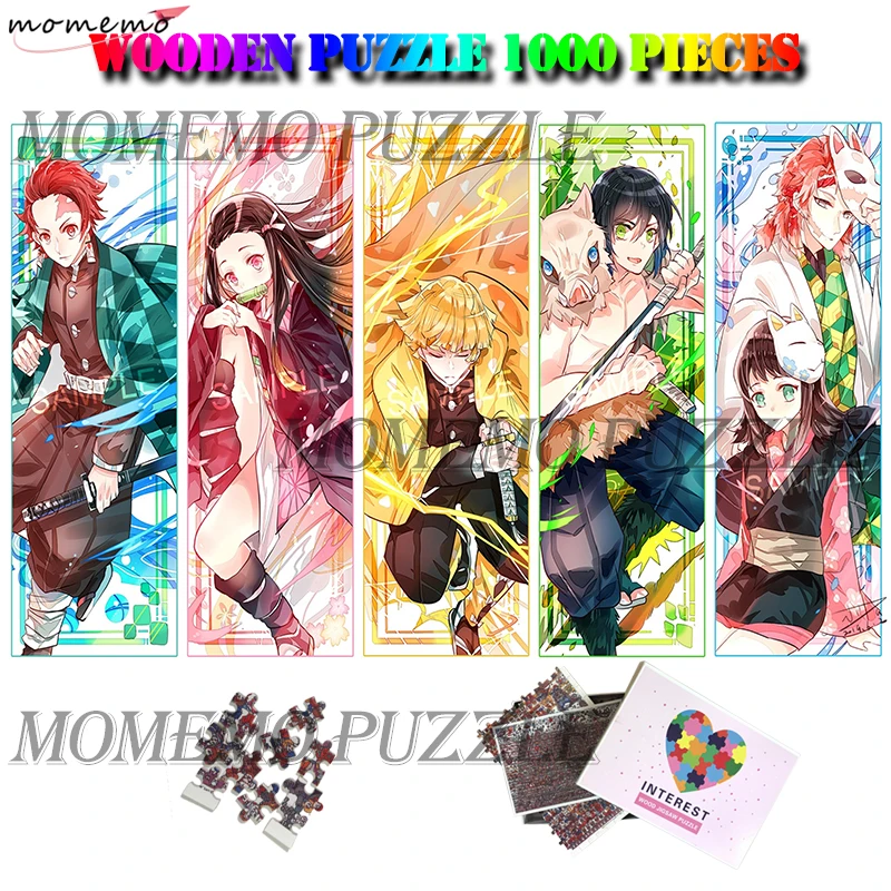 MOMEMO Demon Slayer 1000 Pieces Wooden Puzzle Adult Cartoon Anime Kimetsu No Yaiba Jigsaw Puzzle