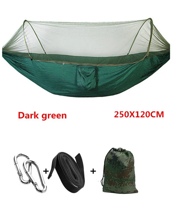 Dark green 250X120 Автоматический разворачивающийся гамак Сверхлегкий парашютный гамак охотничий москитная сетка двойной подъемный уличный гамак мебель 250X120 см - Цвет: Dark green 250X120