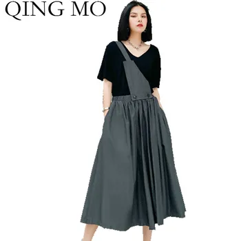 

QING MO Fashion Brand Women Solid Set 2020 Summer Women Short Sleeve T Shirt + High Elastic Waist Wide Leg Pants ZQY4464