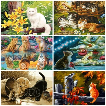 

AZQSD DIY Adult Coloring By Numbers Cat Acrylic Paint On Canvas Decoration Oil Painting By Numbers Set Animal Handmade Gift