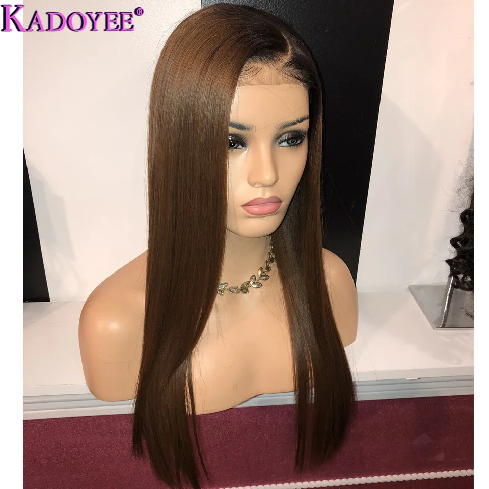 Парик из темно коричневых прямых человеческих волос Remy 13X6 парик с кружевной