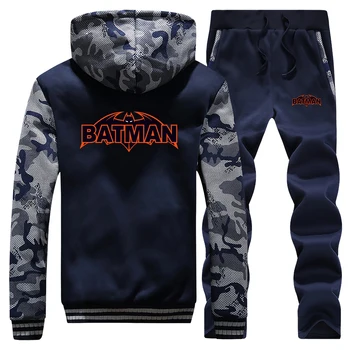 

Bruce Wayne Thick Jacket Batman Camo Sets Fashion Dark Night Male Set Warm Gym Suit Hip Hop Super Hero Zipper Pants Sweatshirts