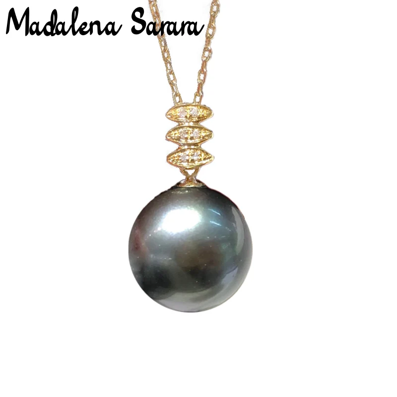 

MADALENA SARARA AAA Saltwater Pearl 18K Gold Chain Diamond 10-11mm Tahiti Pearl Pendant Women Necklace