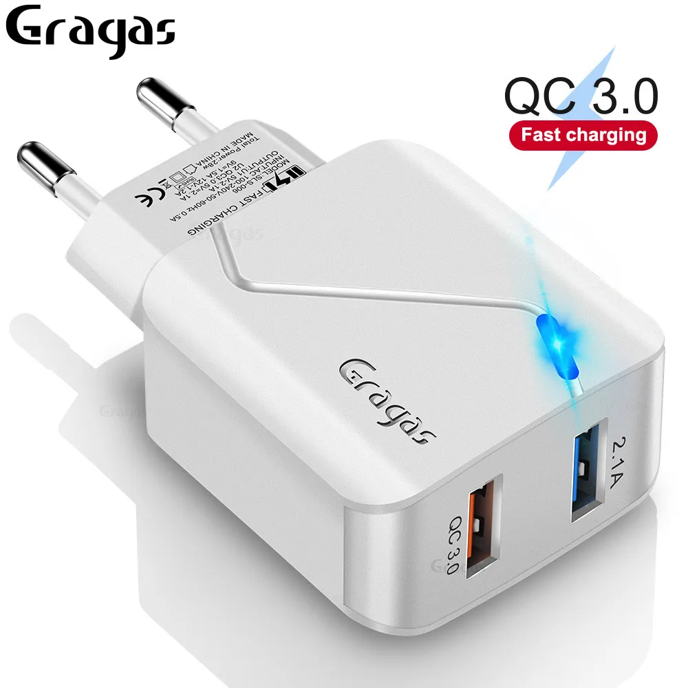

Gragas Dual USB Quick Charger 3.0 Fast Charger For iPhone 7 8 plus X Xr Xiaomi Redmi Note7 8 QC3.0 QC4.0 Mobile Wall Charger