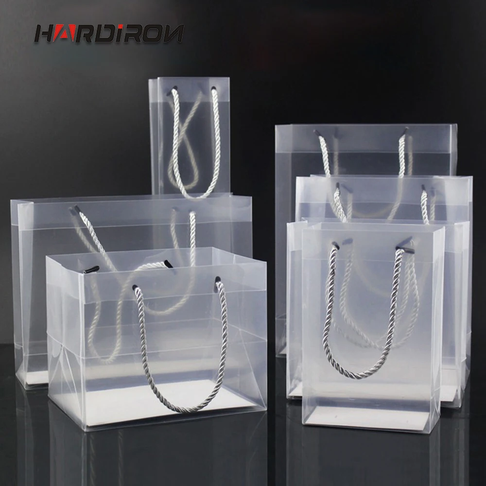 

HARDIRON Thick Standing Translucent PP Plastic Gift Waterproof Packaging Bag PVC Custom LOGO Portable Shopping Pocket