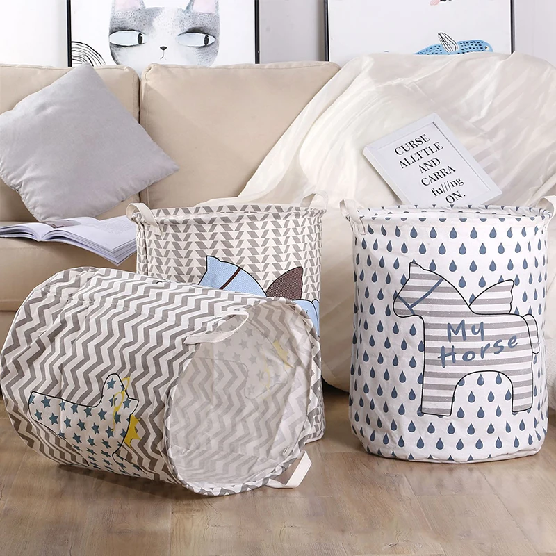 Storage Bag Dirty Clothes Cotton Linen Storage Bucket Tissue Sundries Receiving Barrel PE Coating Fashion Office Waterproof