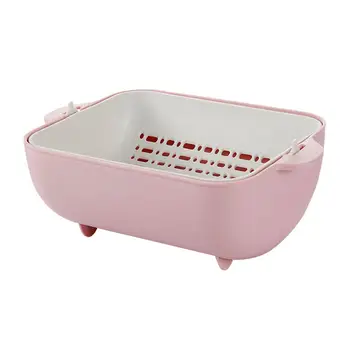 

Double Drain Basket Large Kitchen Storage Basket Multifunctional Plastic Basket Rectangular Fruit Vegetable Turnover Box