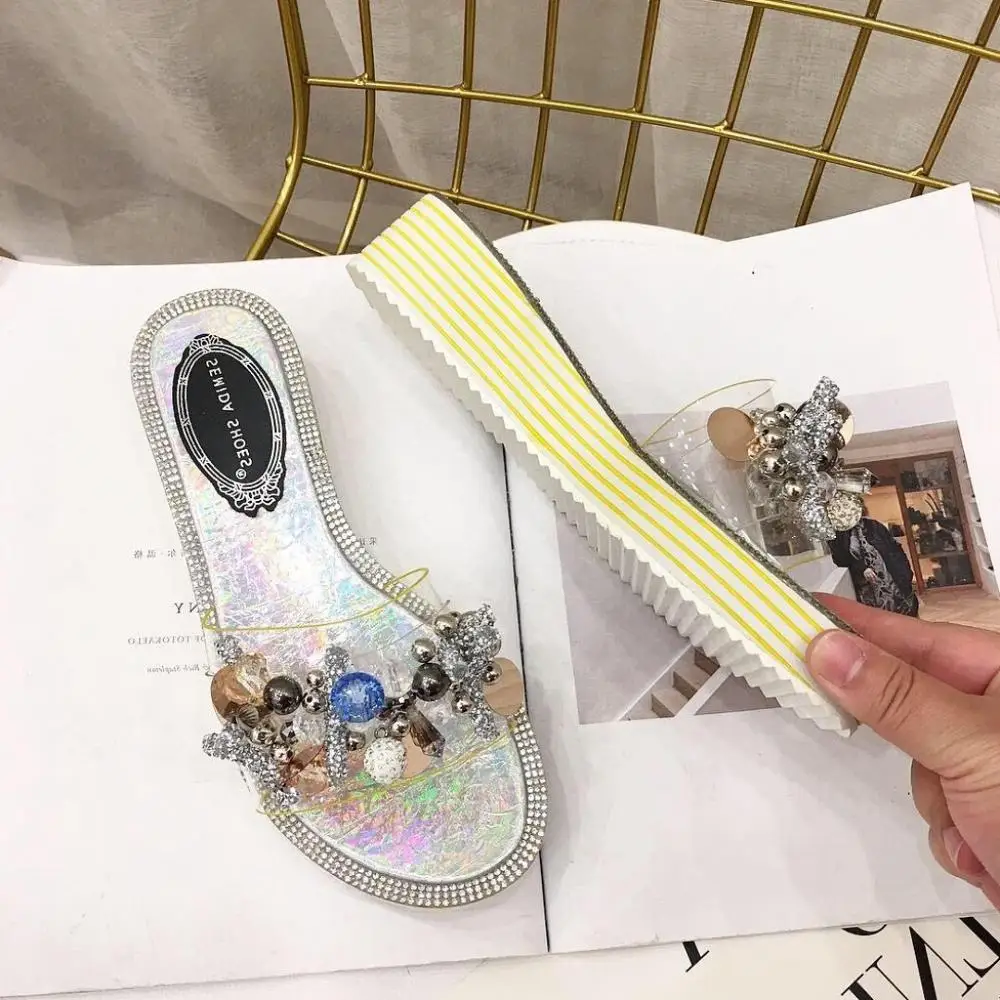 

Shoes Designer Slides Jelly Flip Flops Flat Slippers Shose Women Transparent Heel Platform On A Wedge Luxury Glitter Sliders