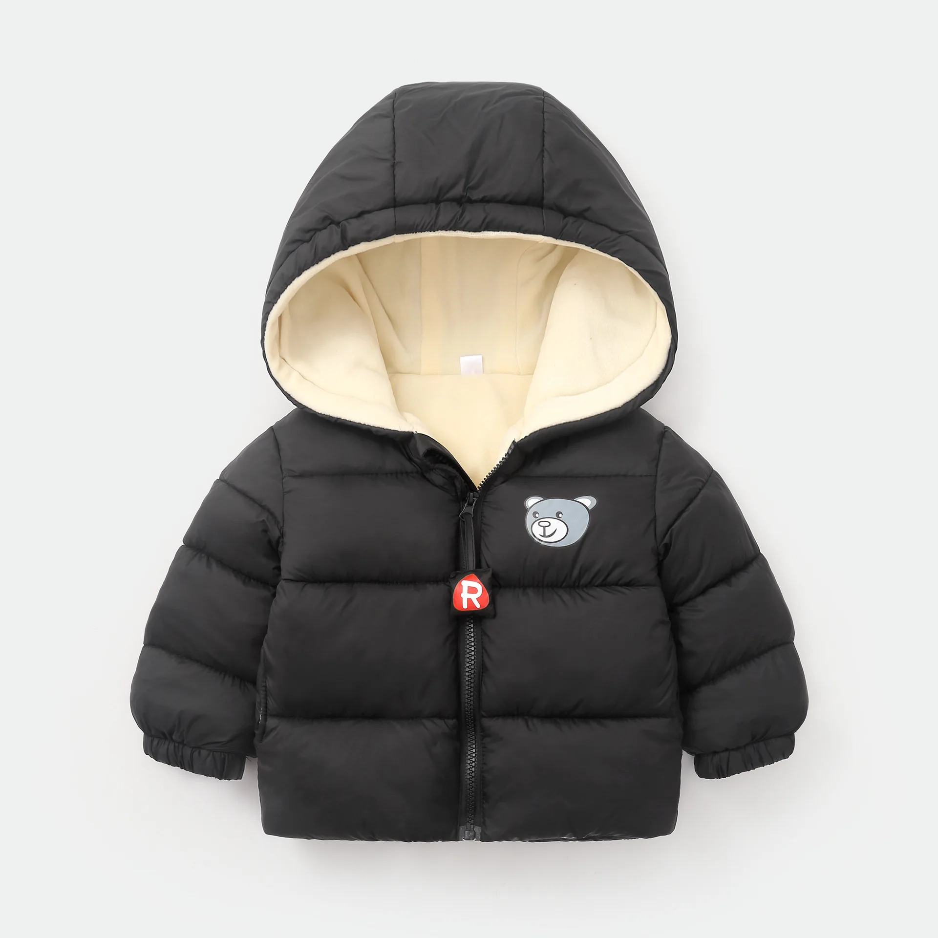 Зимние флисовые куртки для маленьких мальчиков и девочек; теплая детская одежда; детская верхняя одежда с капюшоном; ветровка; куртка для малышей; детские пальто - Цвет: black