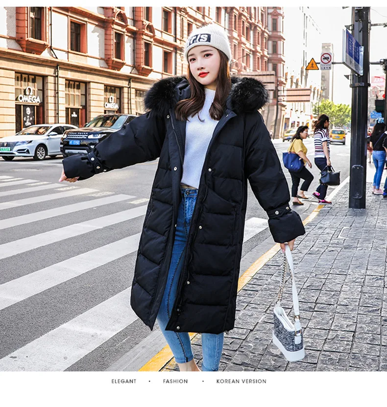 Стиль, корейский стиль, пуховик, женский, Dongdaemun, толстый, выше колена, длинный, с капюшоном, Повседневный, свободный, пальто, модное, особенное