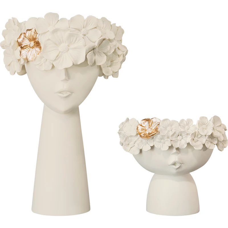 Nordic Creative Human Head Vase Sundries Storage Box Decorative Resin Vase Garden Sculpture Home Model Room Decoration Ornaments
