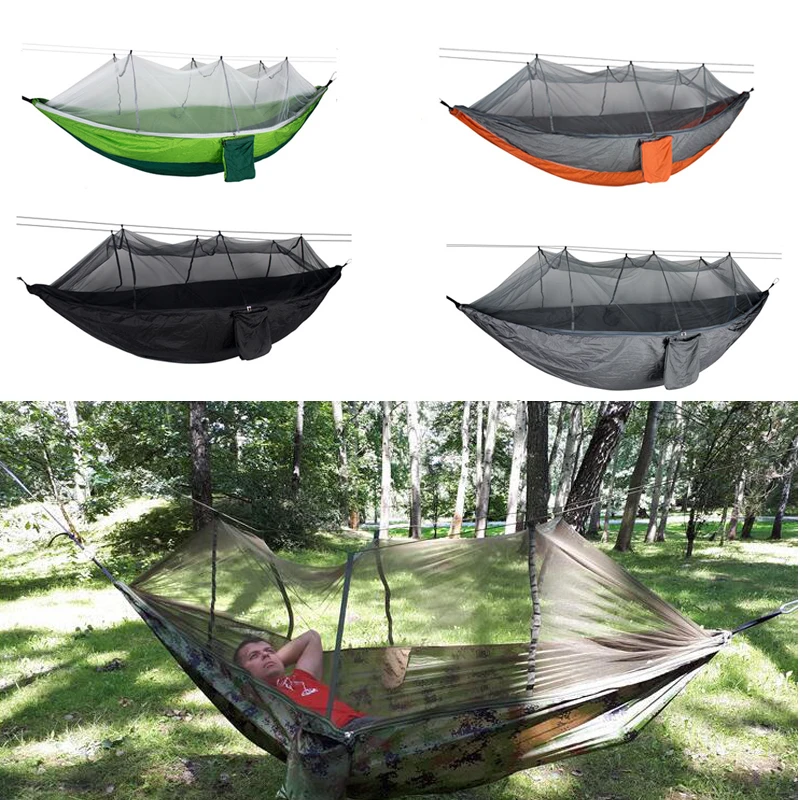 

1-2 Person Portable Outdoor Camping Hammock with Mosquito Net High Strength Parachute Fabric Hanging Bed Hunting Sleeping Swing