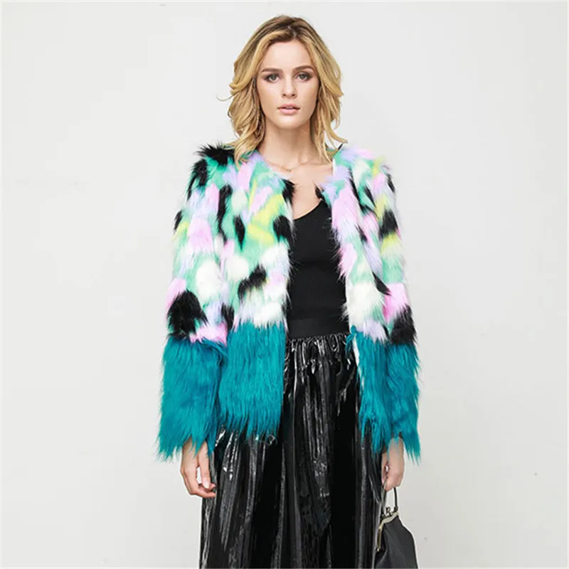 New Autumn Winter Faux Fur Coat Women Fashion Streetwear Faux Fur Coats Plus Size Splice Thick Warm Female Overcoat LR381