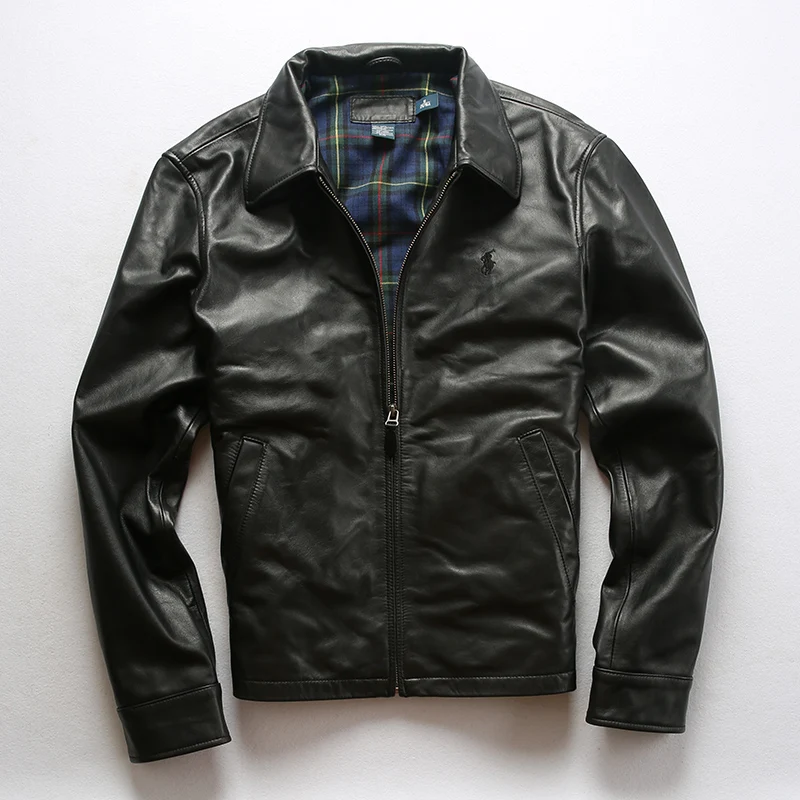 Черный Новинка, мужская повседневная куртка из натуральной кожи, первый слой из овчины, черный/коричневый цвет, Повседневная Деловая кожаная куртка, большие размеры M-4XL - Цвет: Черный