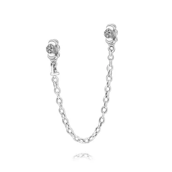 

2020 Valentine's New 925 Sterling Silver Beads Beads Pave Safety Chain Charm fit Original pandora Bracelets Women DIY Jewelry
