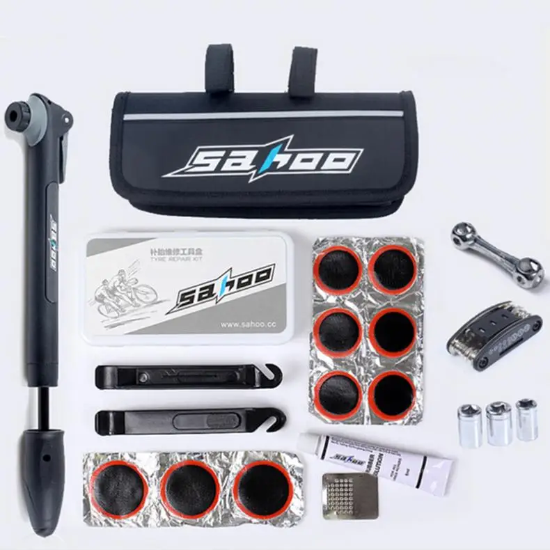 SAHOO Bicycle Repair Tools Frame Tube Bag Mini Pump 16 in 1 Multifunction Tool Tyre Tire Cycling Bike Tools Kit Hot Sale