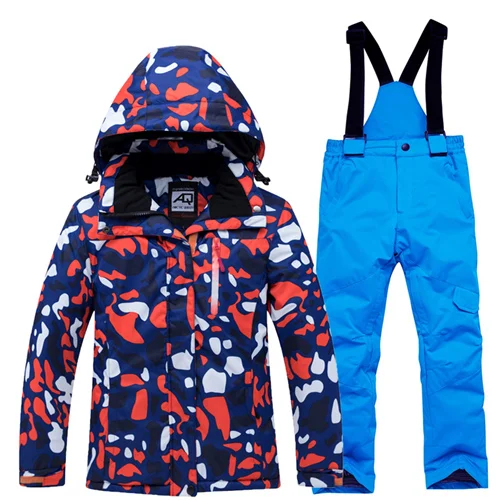 Лыжные наборы для мальчиков и девочек лыжные костюмы куртка брюки дети теплый ветрозащитный водонепроницаемый для снега Сноубординг Детская уличная зимняя одежда - Цвет: Sets 16