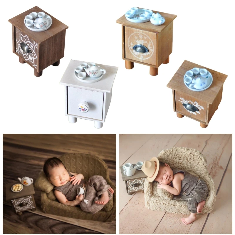 New Newborn Coffee Table and Teapot Tea Bowl Tea Tray Set Baby Full Moon Photo Shooting Props Infant Photograph Photography