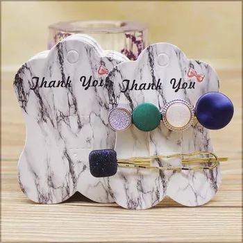 

100pc pretty shape solid color paper jewelry package card Thank you Marbling style kraft hair accessories diaplay card