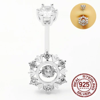 925 Sterling Silver Belly Button Rings for Women Girls Snowflake shape CZ Navel Barbell Rings Body Piercing Jewelry