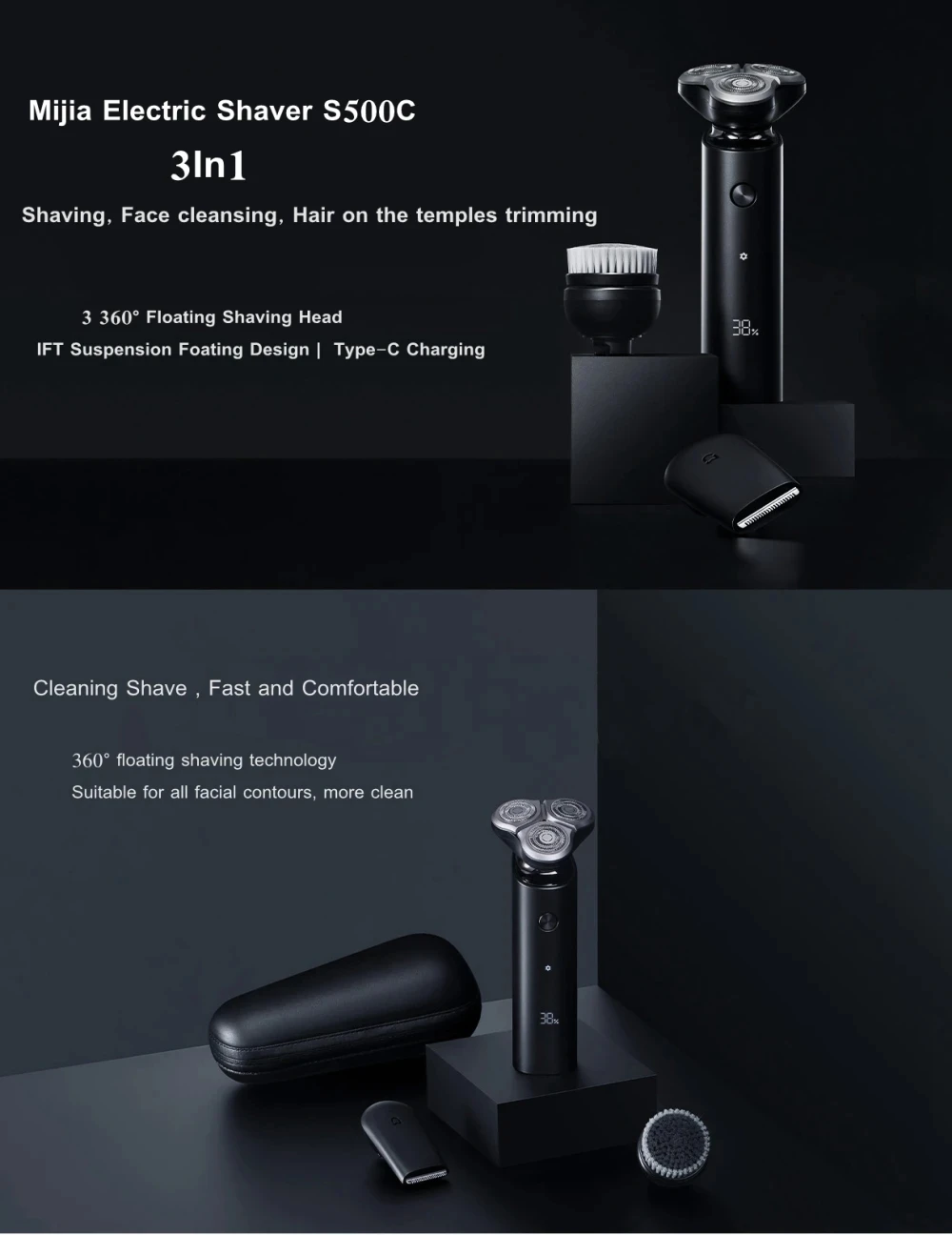 Xiaomi Mijia S500C Electric Shaver Razor for Men Beard Hair Trimmer Rechargeable 3D Head Dry Wet Shaving Washable Dual Blade (1)