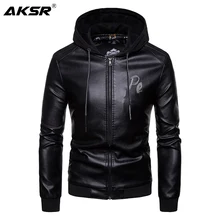 AKSR мужская куртка из искусственной кожи с капюшоном тонкая ветровка на молнии пу куртки Мужская Уличная Хип-Хоп куртка Бомбер байкерская куртка с капюшоном chaqueta