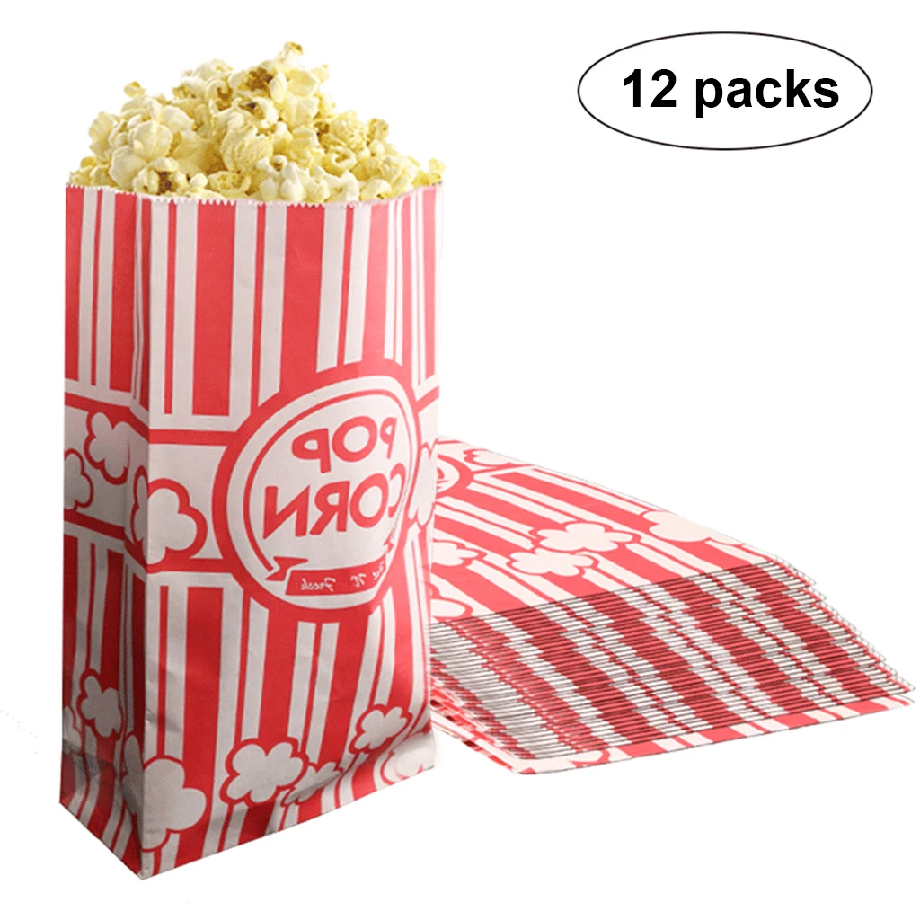 12 шт мешки для попкорна Белый Красный Полосатый крафт-бумажный мешочек печенья