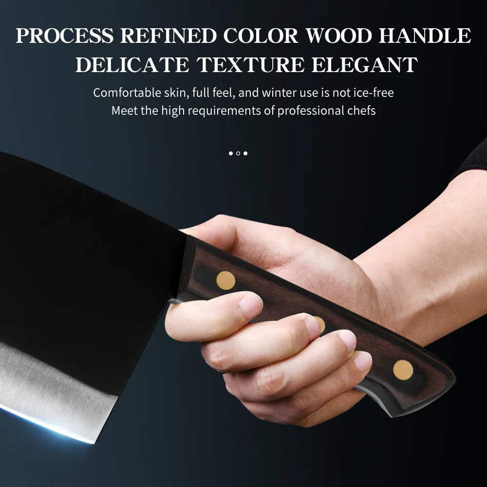 ZBXG11164-3cr13不锈钢深啡彩木柄三铜钉哑光面7寸屠夫刀英_06