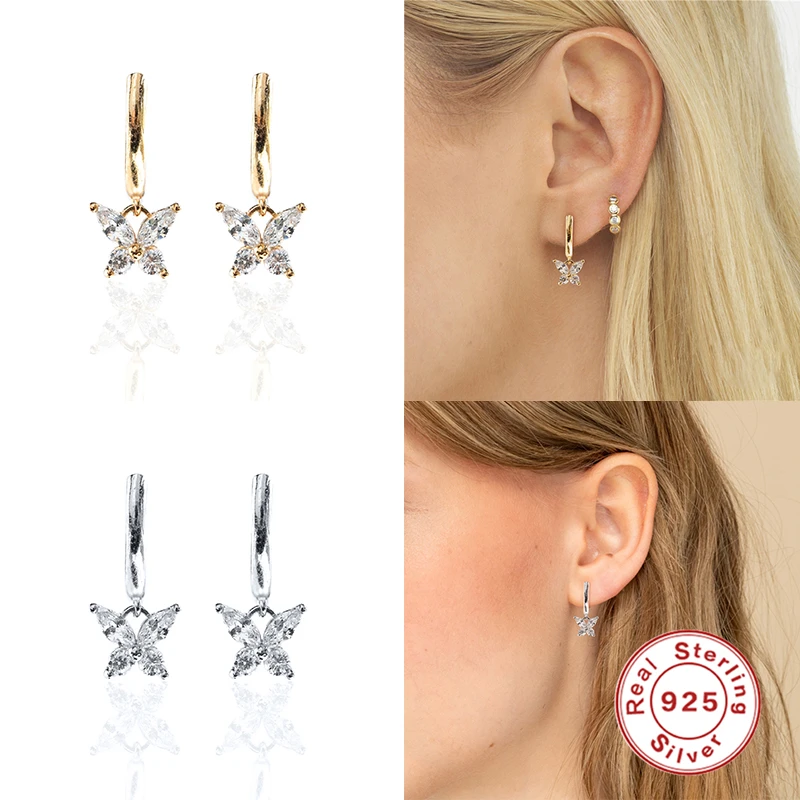 ROXI Sun Butterfly Star Cross Square Hoop Earrings for Women Girl Cartilage Earrings Drop 925 Sterling Silver Jewelry Pendientes