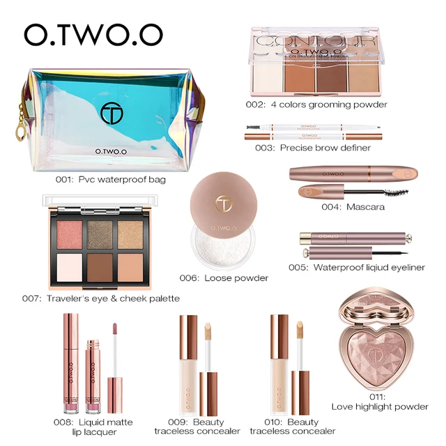 O.TWO.O 11pcs/set Full Makeup Kit Include Eye Shadow Blusher Concealer Contour Highlight Mascara Eyebrow Eyeliner Loose Powder 2