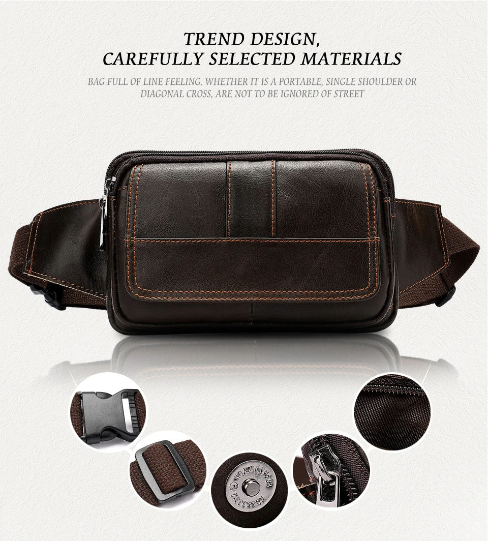 Waist Bag Leather Genuine Men Fanny Pack Money Belt Bag Phone Pouch Bags for Men Small Male Travel Waist Chest Pack 11