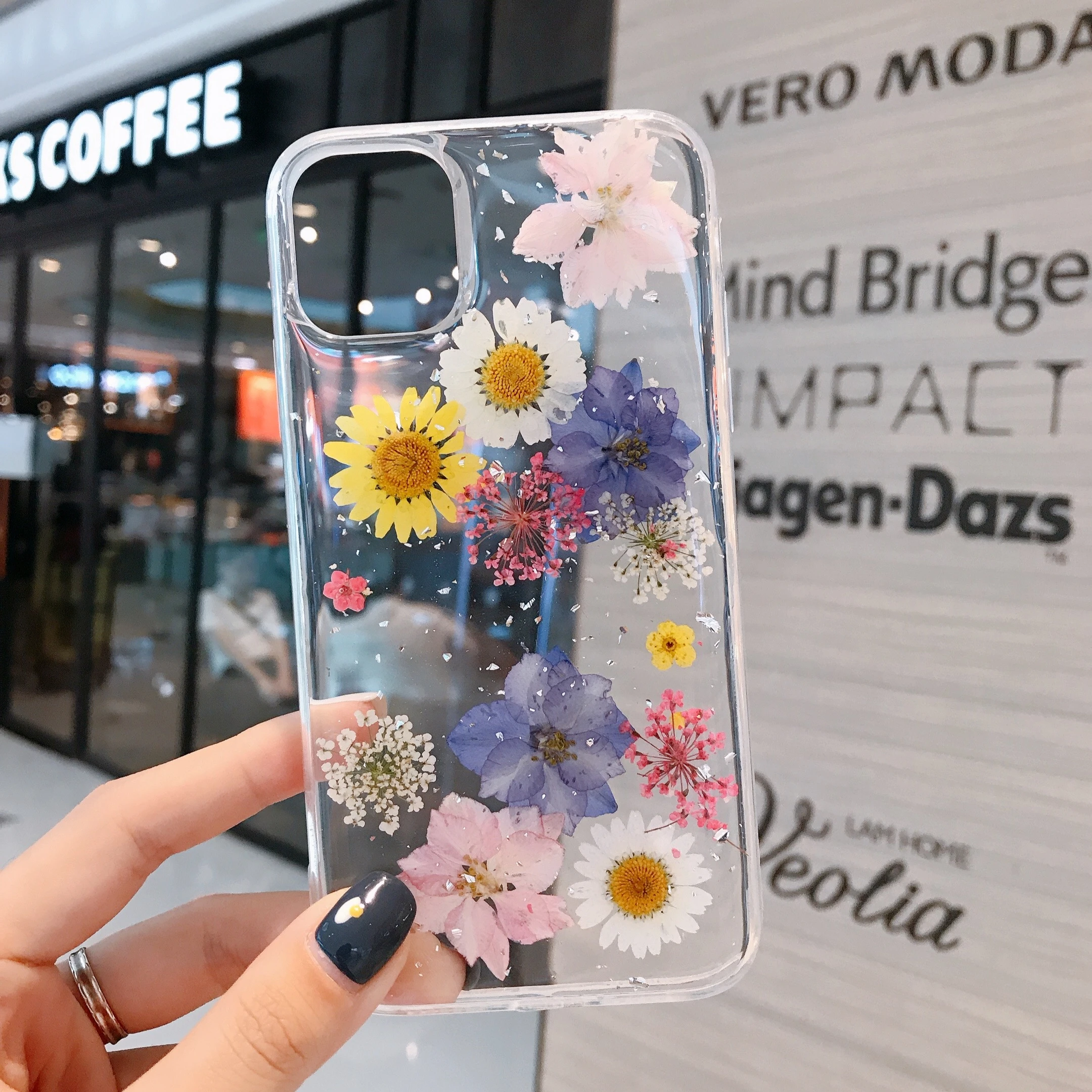 Real Dry Flower Glitter Phone Case on For iphone 11 12 Pro MAX 12 Mini XR X XS MAX 8 7 Plus SE 2020 Clear Soft Silicone Cover iphone 8 plus silicone case