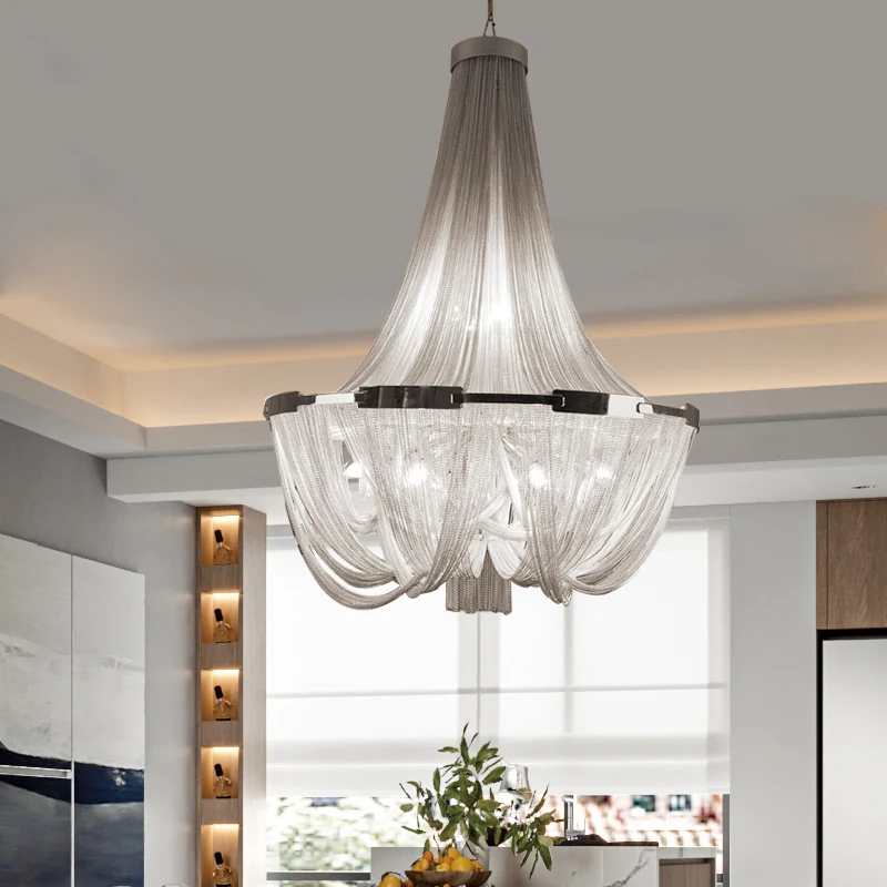 

Tassel Aluminum Chain Chandelier Lighting Round Large Living Room Hotel Duplex Building Chandeliers Postmodern Fashion Art Light