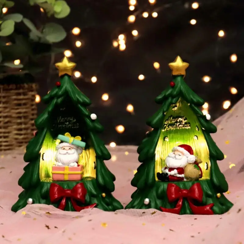 3D Miniature Xmas Mini Resin Christmas Tree Desktop Figurines Small Model Miniatures Luminous Decoration | Дом и сад