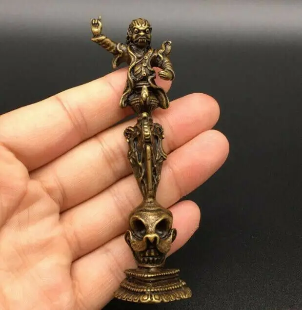 Chinese pure brass Angry buddha ward off bad luck small statue 