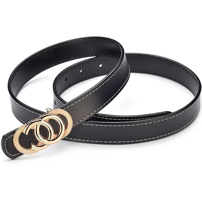

Leather Belt Women's Genuine Leather Fashion Cowhide Genuine Leather Smooth Buckle Thin Belt Casual Versatile Narrow Wide Korean