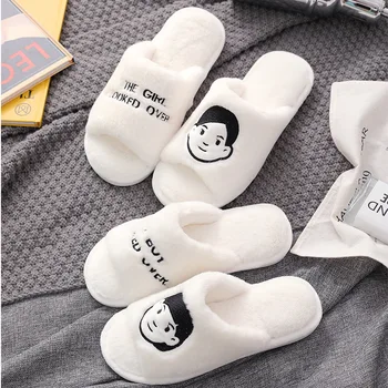 

ASIFN Fur Cute Slippers Winter for Women Men Non-slip Thick-bottom Home Couple Head Portrait Furry Slippers Zapatos De Mujer